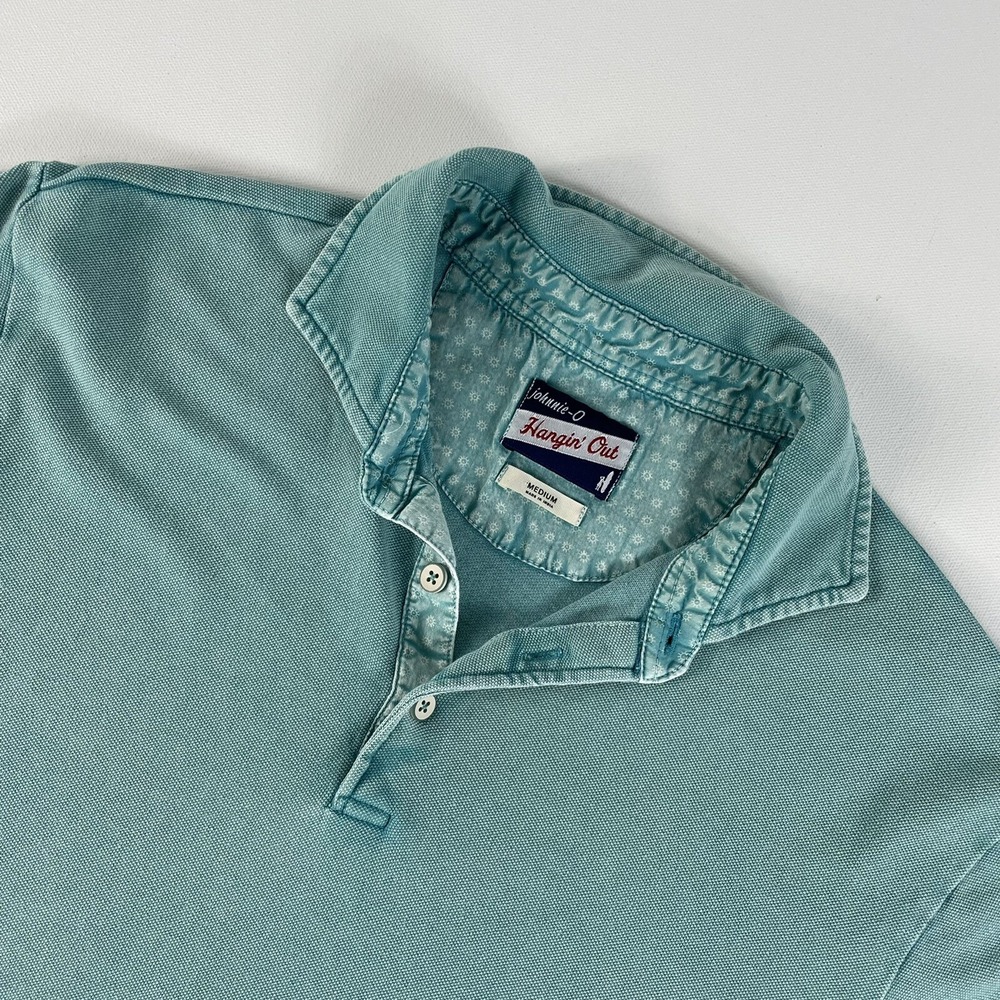 Johnnie O Polo Shirt Mens Medium Turquoise Short Sleeve Cotton Casual‎ FLAW